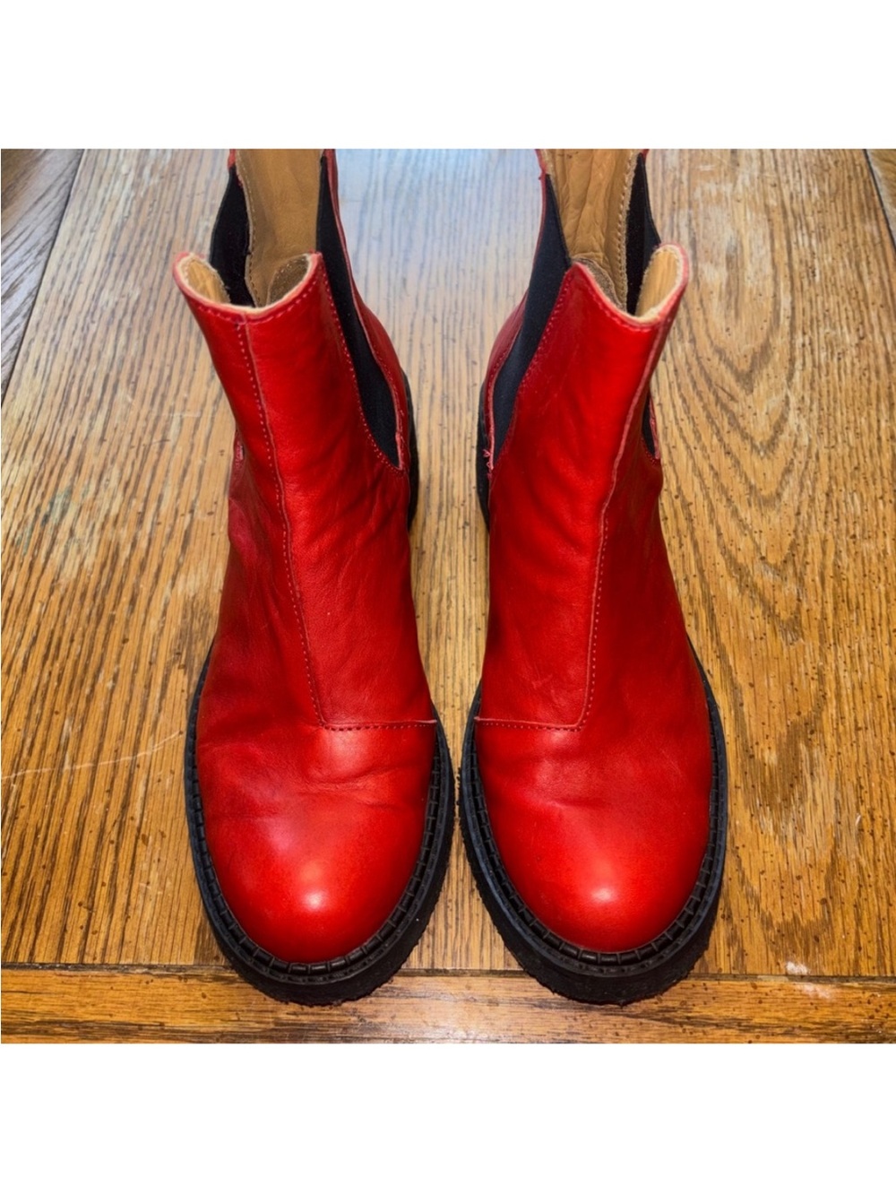 John Fluevog Red Leather Chelsea Boots - Women Size 7.5 - Picture 2 of 7